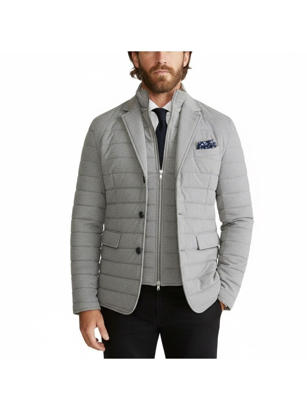 Robert Graham Men's Quilted Nylon Blazer With Zipped Bib Front Ivory Stone Sz L